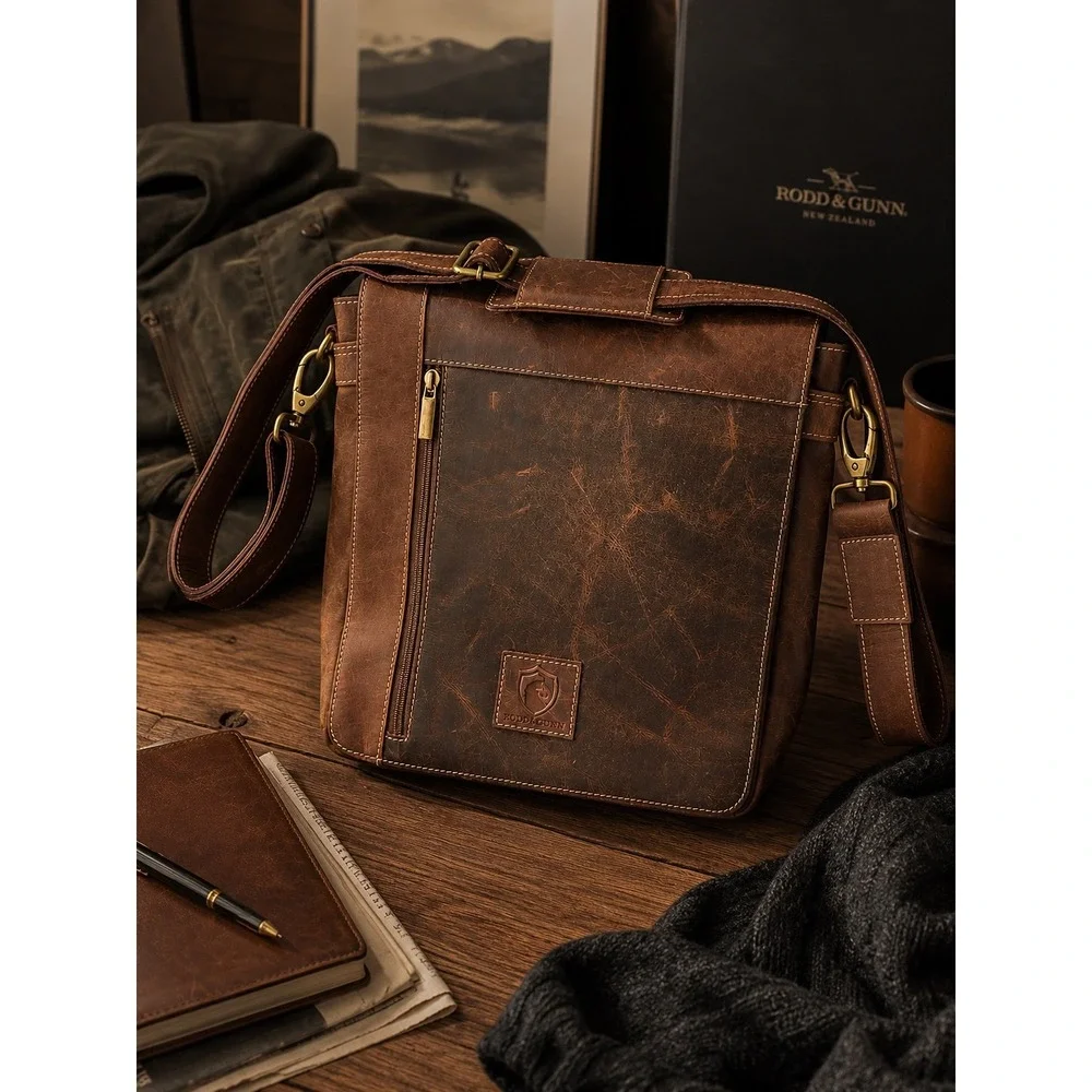 Urban Dezire Brown Distressed Leather Messenger Bag Crossbody‎